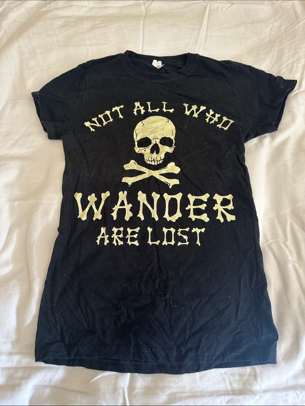 Bay Island Black Short Sleeve Tee with Skull & 'WANDER' Graphic